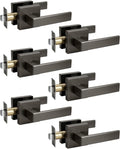 KNOBWELL 6 Pack Door Handles Interior Passage Door Knob for Closet Hallway Gunmetal Black Door Leverset Mordern Doorknob