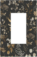 Decorative Outlet Covers Black Gold Floral Dark Leaves Vintage Flowers 1 Gang Single Rocker Light Switch Cover Plate Wall Plates GFCI Faceplate for Bed Room Home Decor