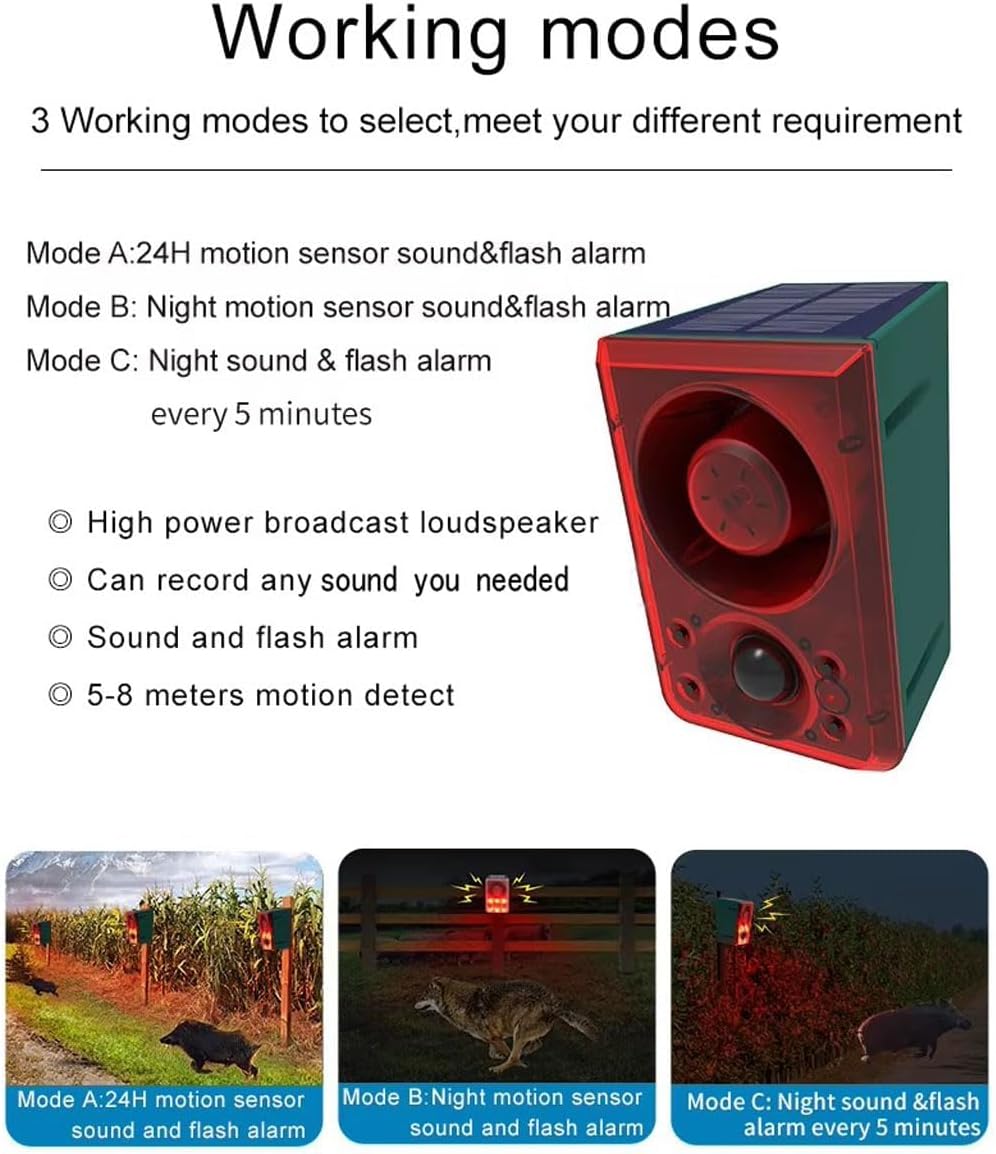 Solar Outdoor Motion Sensor Alarm - Barking Dog Motion Sensor, Motion Sensor Noise Maker with Remote Control 20 Second Recording, Say Goodbye to Intruders (911N-1)