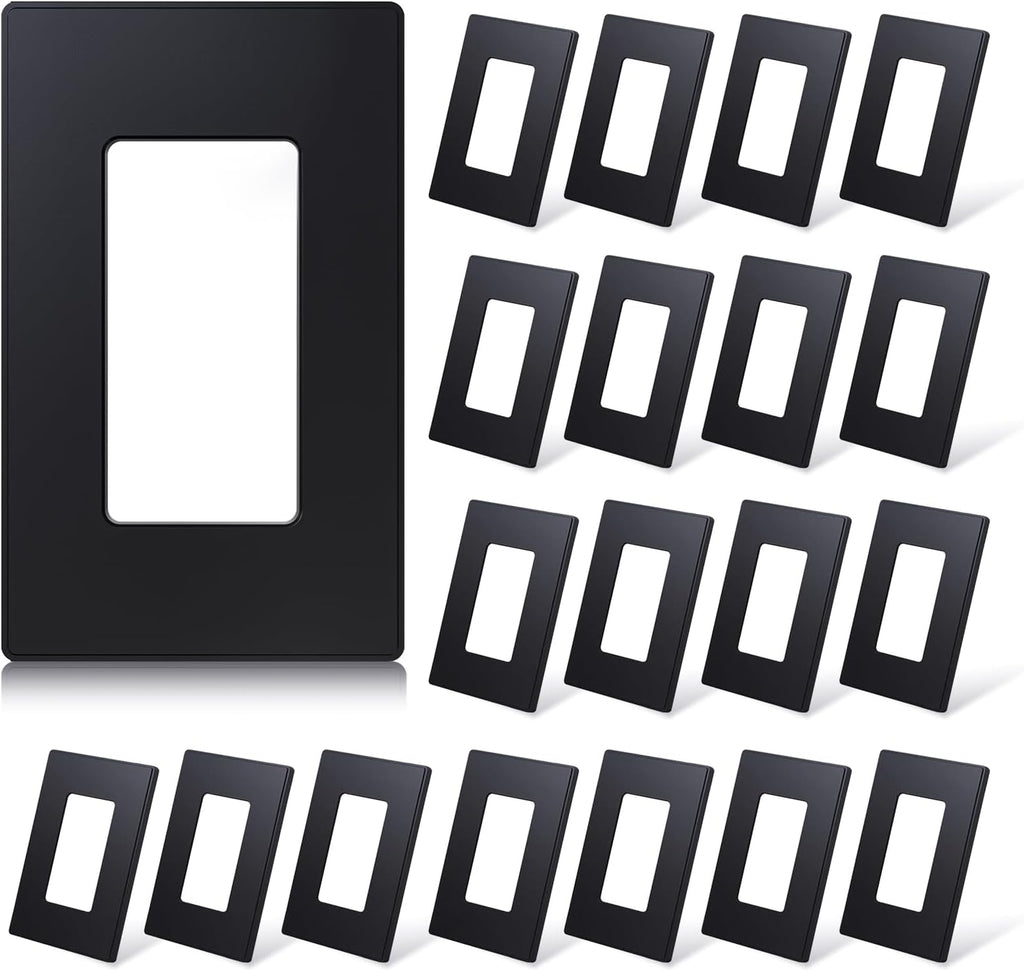 ELEGRP Matte Black 1-Gang Screwless Decorative Wall Plates, Standard Size Unbreakable Thermoplastic Faceplate Cover for Decorator Receptacle Outlet Switch, UL Listed (20 Pack)