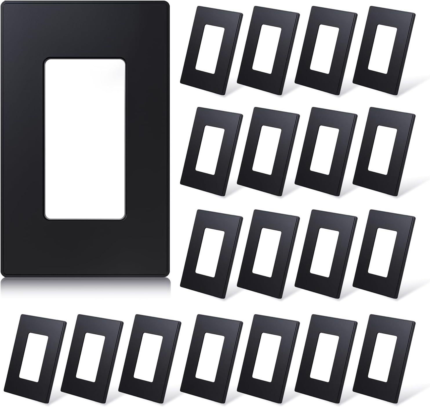 ELEGRP Matte Black 1-Gang Screwless Decorative Wall Plates, Standard Size Unbreakable Thermoplastic Faceplate Cover for Decorator Receptacle Outlet Switch, UL Listed (20 Pack)