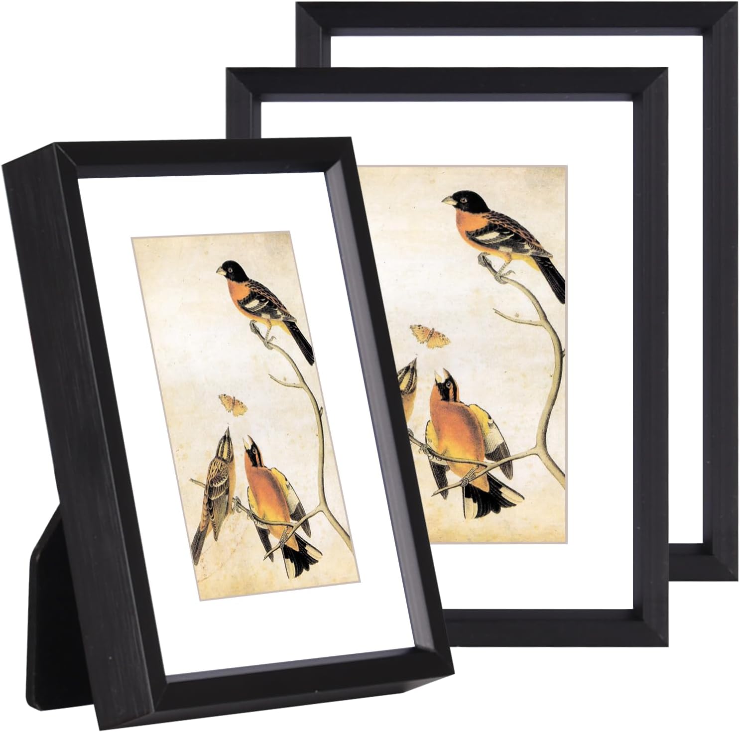 3x4 Picture Frame Set of 3, Black Aluminum Metal Photo Frames with HD Glass, Fits 2x3 with Mat or 3 x 4 without Mat, Display for Wall and Table