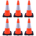 6 Pack 18 Inch Orange Reflective Traffic Cones, Black Base PVC Safety Cones for Construction Sites, Parking Control and Hazard Marking (6, Orange, 18 Inch)