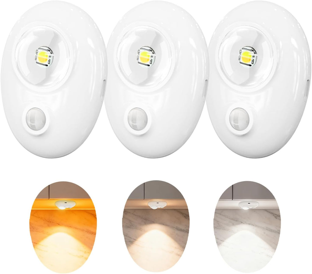 LEPOTEC LED Puck Lights, Rechargeable Battery Light,3 Color Temps Tap Lights,Wireless Closet Light,Under Cabinet Lighting,Magnetic Sitck On Lights for Kitchen,Closet,Pantry,Shelves(3 Pack)