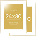Homeforia 24x30 Picture Frame Gold, High End Metal 24 x 30 Poster Frames with 18 by 24 Mat Opening, 24x30 Gold Photo Frame Matted to 18x24 Print, 30x24 Large Frames, Tempered Glass, Wall Kit, Set of 2