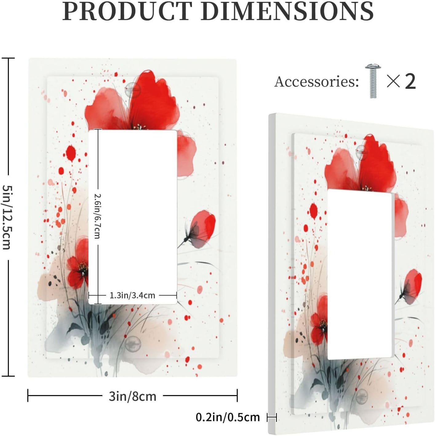 Vintage Watercolor Red Flowers Floral Decorative Outlet Covers 1 Gang Single Rocker Light Switch Cover Plate Wall Plates GFCI Faceplate for Bedroom Bathroom Decor