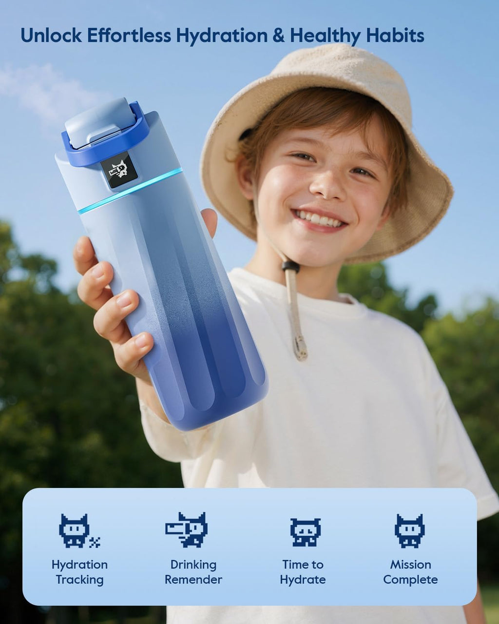 BOOST Smart Water Bottle with Reminder & Tracker, 16oz Kids Water Bottle for School, DIY Refrigerator Magnets, BPA-Free Vacuum Insulated Stainless Steel, Ideal Gift for Christmas, New Year