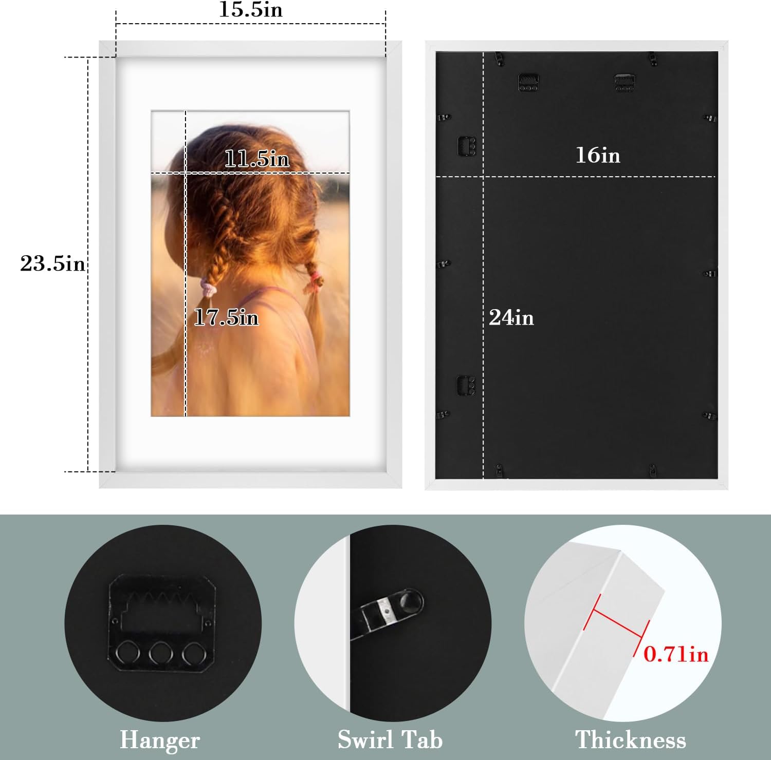Golden State Art, 16X24 Picture Frame with Mat for 12X18 - High Definition Glass Wall Mounting Horizontal Vertical Display (White, 2 Pack)