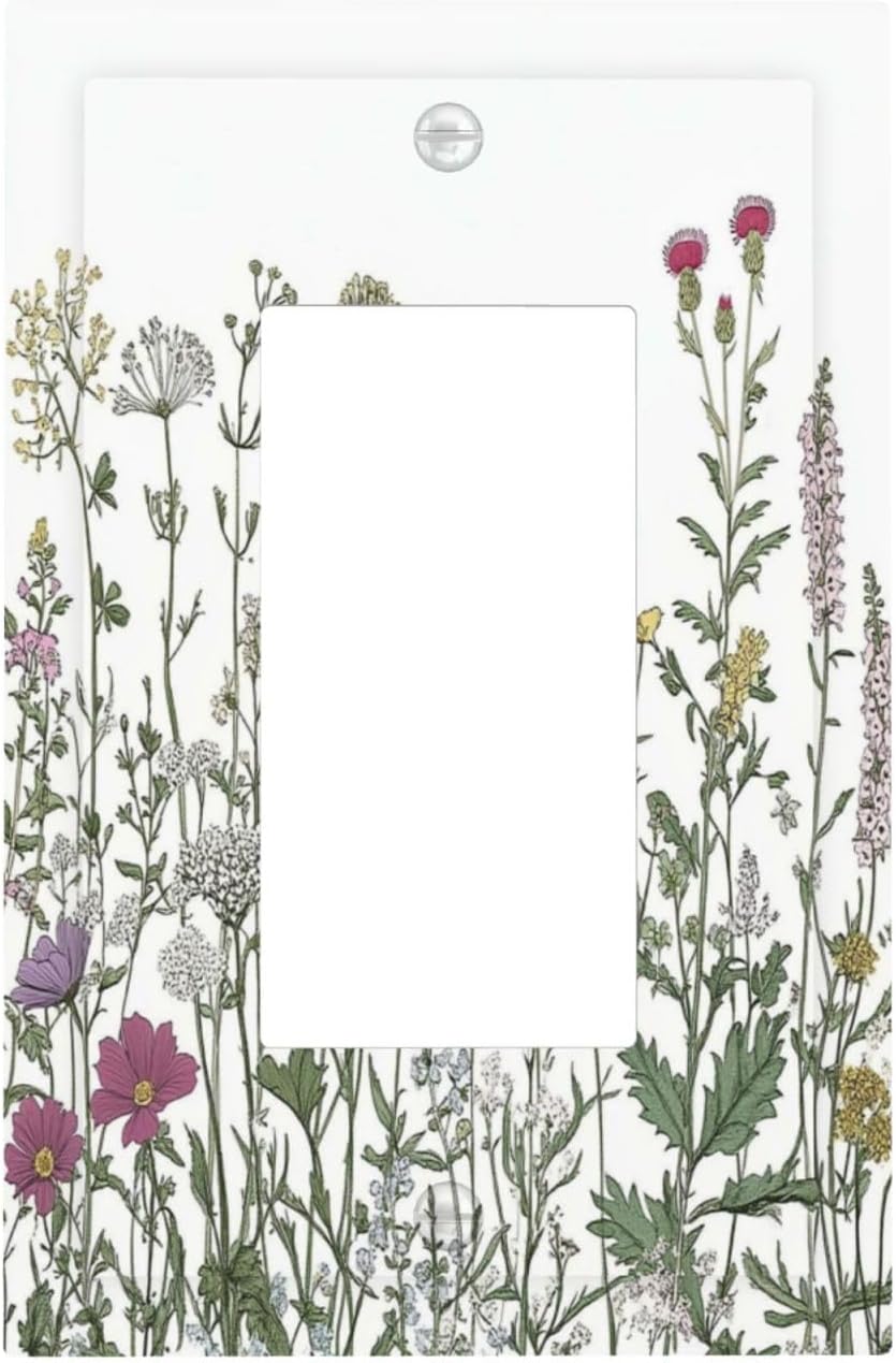 Vintage Herbs Wildflowers Plant Floral Decorative Outlet Covers 1 Gang Single Rocker Light Switch Cover Plate Wall Plates Gfci Faceplate For Bed Room Home Decor