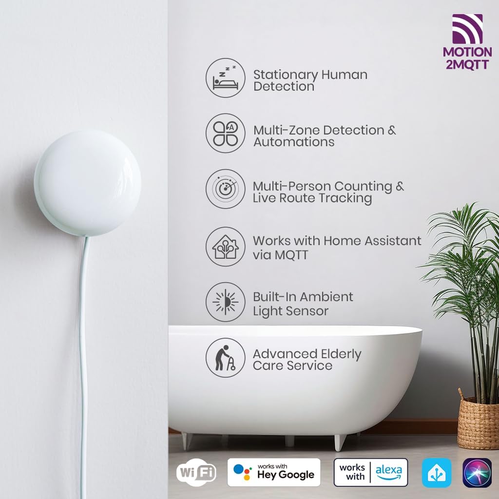 Emotion Max Presence Sensor, 60GHz mmWave Radar WiFi Smart Motion Sensor, IR Blaster, Light Sensor, Motion2MQTT Home Assistant, Compatible with Alexa and Google Home
