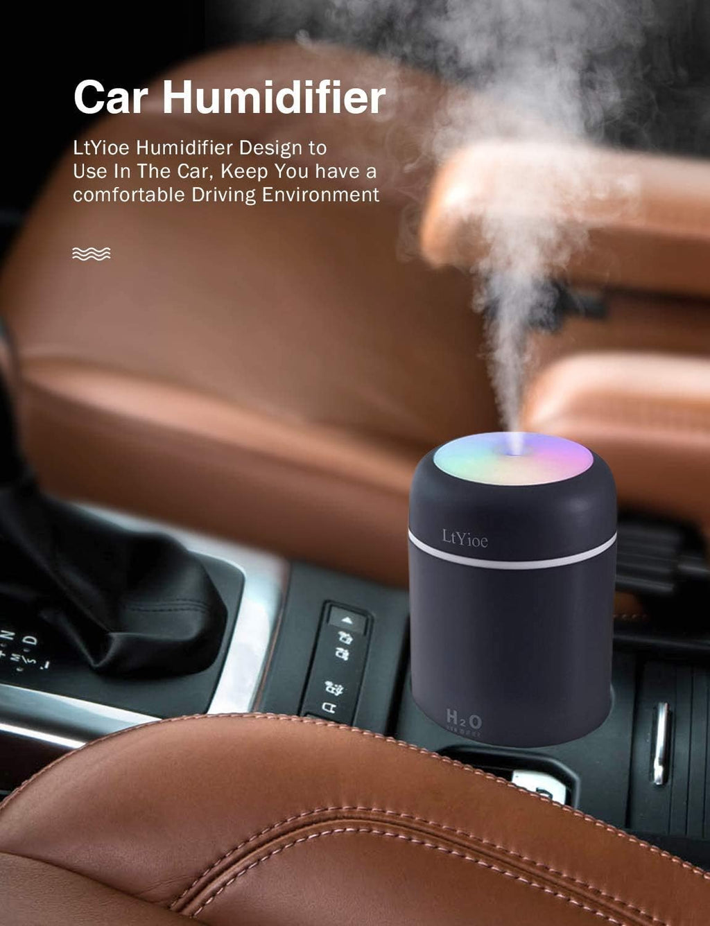 Colorful Cool Mini Humidifier, USB Personal Desktop Humidifier for Car, Office Room, Bedroom,etc. Auto Shut-Off, 2 Mist Modes, Super Quiet. (Navy)(Black)
