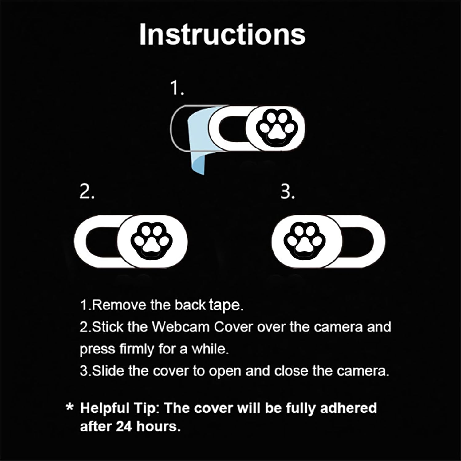 Webcam Cover 3 Pack Slide Ultra Thin Laptop Camera Cover for Echo Show, Phone, Computer, Tablet, Mac Air, Chromebook, PC - Paw Paw Black