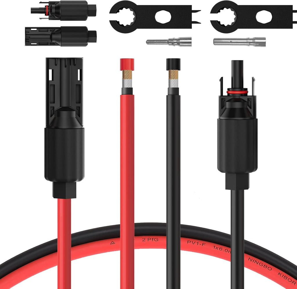 BougeRV 3 Feet 8AWG Solar Extension Cable with Female and Male Connector with Extra Pair of Connectors Solar Panel Adaptor Kit Tool (3FT Red + 3FT Black)