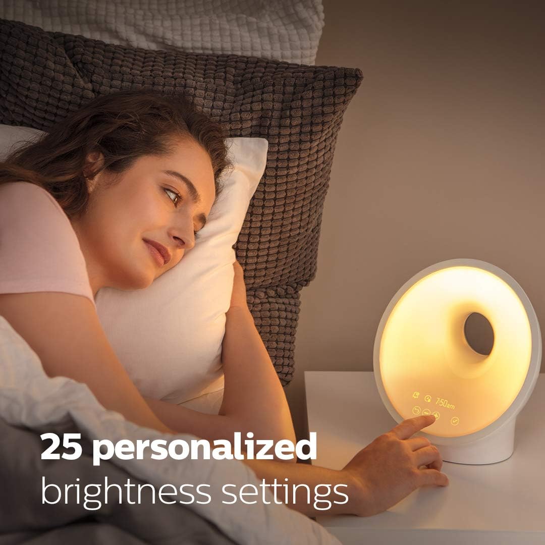 Philips SmartSleep Sleep and Wake-Up Light, Simulated Sunrise and Sunset, Multiple Lights and Sounds, RelaxBreathe to Sleep, AMZ Exclusive, HF3650/60