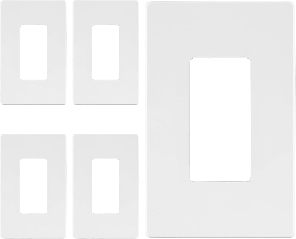 LIDER Matte Finish Decorator Switch Cover, Screwless Wall Plate, Mid-Size 1-Gang 4.88" x 3.11", Unbreakable Polycarbonate Thermoplastic, UL Listed, LSWP-31M-W5P, White, 5 Pack