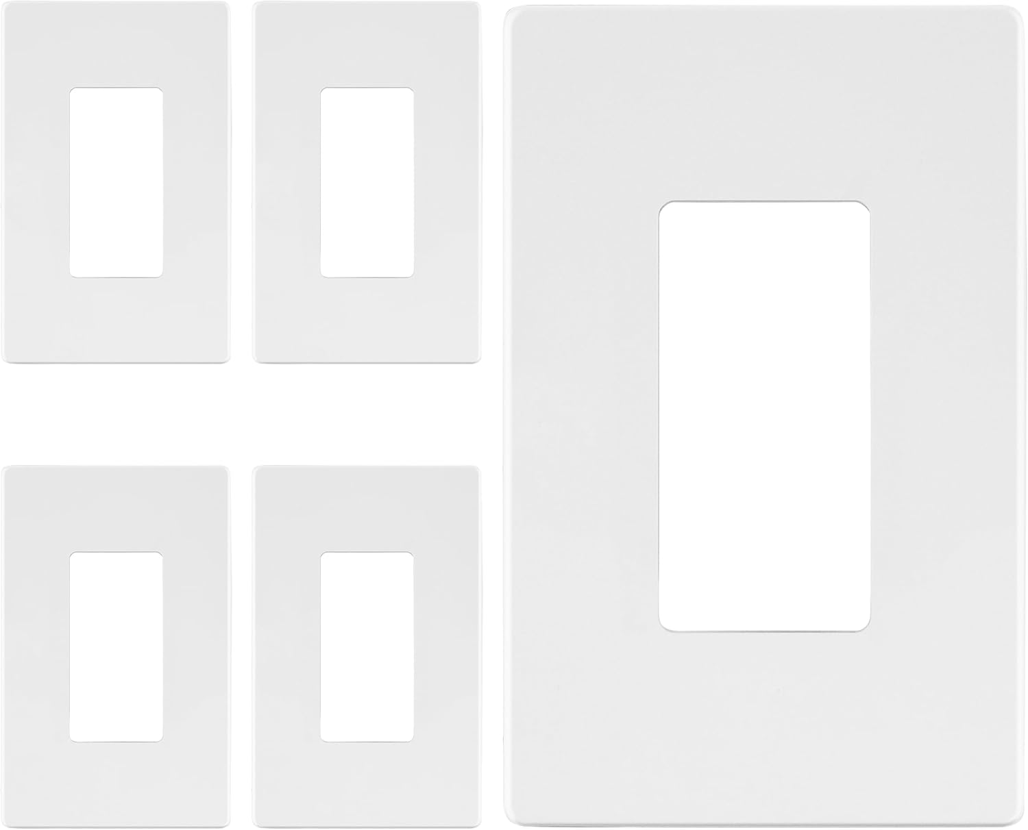 LIDER Matte Finish Decorator Switch Cover, Screwless Wall Plate, Mid-Size 1-Gang 4.88" x 3.11", Unbreakable Polycarbonate Thermoplastic, UL Listed, LSWP-31M-W5P, White, 5 Pack