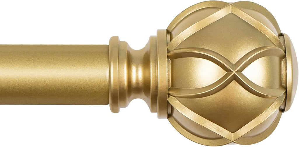 KAMANINA Curtain Rods for Windows 48 to 84 Inch, Gold Heavy Duty Curtain Rod Adjustable, 7/8 Inch Single Decorative Drapery Rod 32 to 86 Inch(2.6-7.1Ft), Netted Texture End