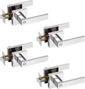 Probrico 4 Pack Square Door Levers with Lock Keyless Privacy Door Handles Locksets Interior Bed/Bath Heavy Duty Hardware in Polished Chrome Finish,Universal Handing