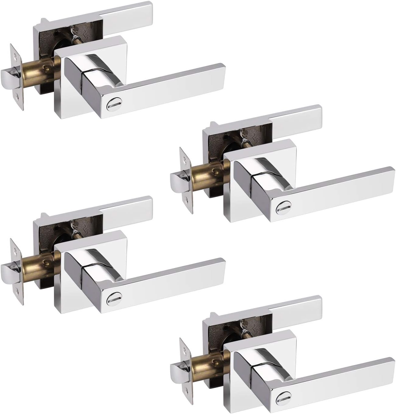 Probrico 4 Pack Square Door Levers with Lock Keyless Privacy Door Handles Locksets Interior Bed/Bath Heavy Duty Hardware in Polished Chrome Finish,Universal Handing