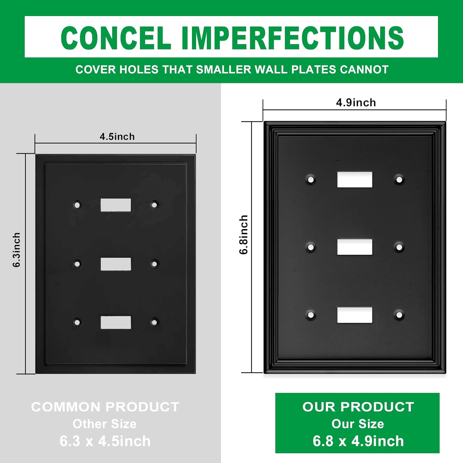 Black Modern Decorative Wall Plate Light Switch Cover Decorator Outlet Covers Rocker Switch Plates Bamboo Fiber Material Wall Plates for Kitchen Bathroom (3 Gang Triple Toggle-1 Pack)