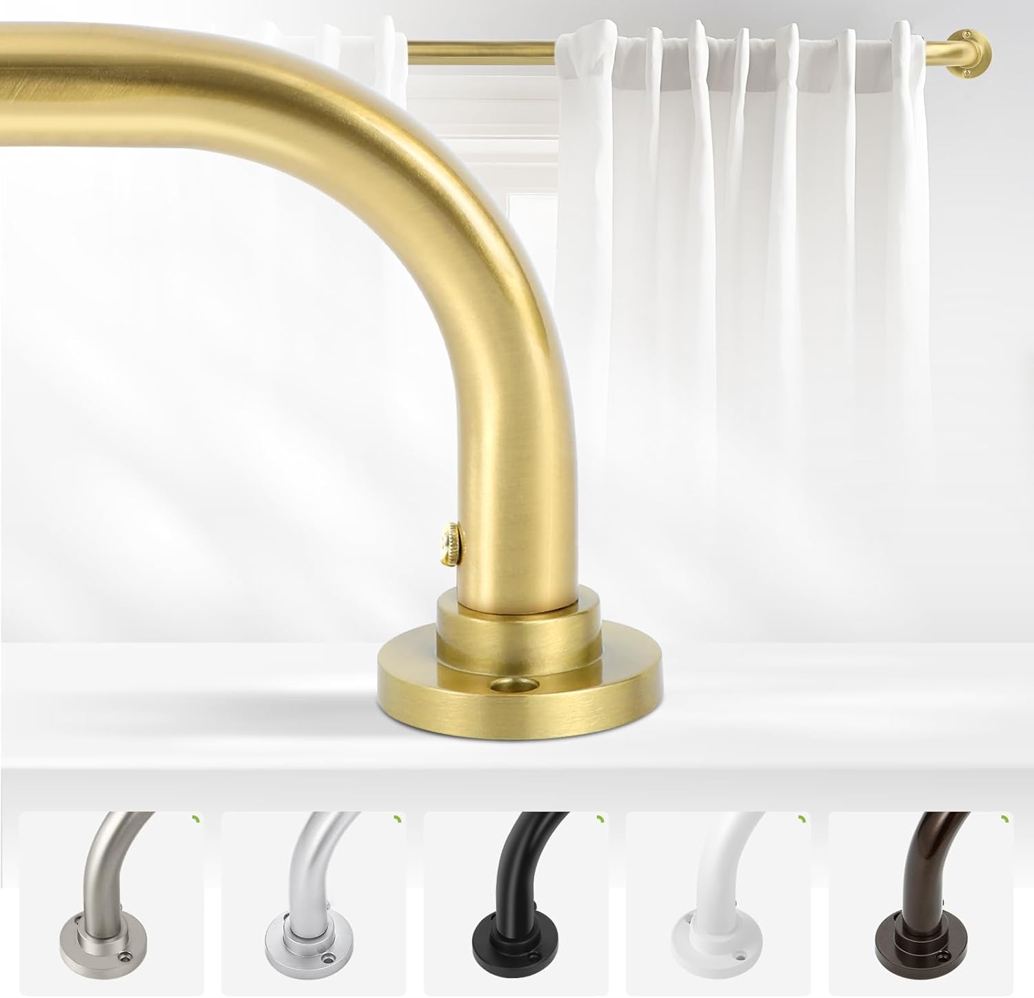 Gold Wrap Around Curtain Rods 48 to 90 Inch:Blackout Heavy duty Adjustable Window Curtain Rod for Bedroom,Industrial Darkening Curved French Metal Single Drapery Rods Easy Install,Brushed Gold
