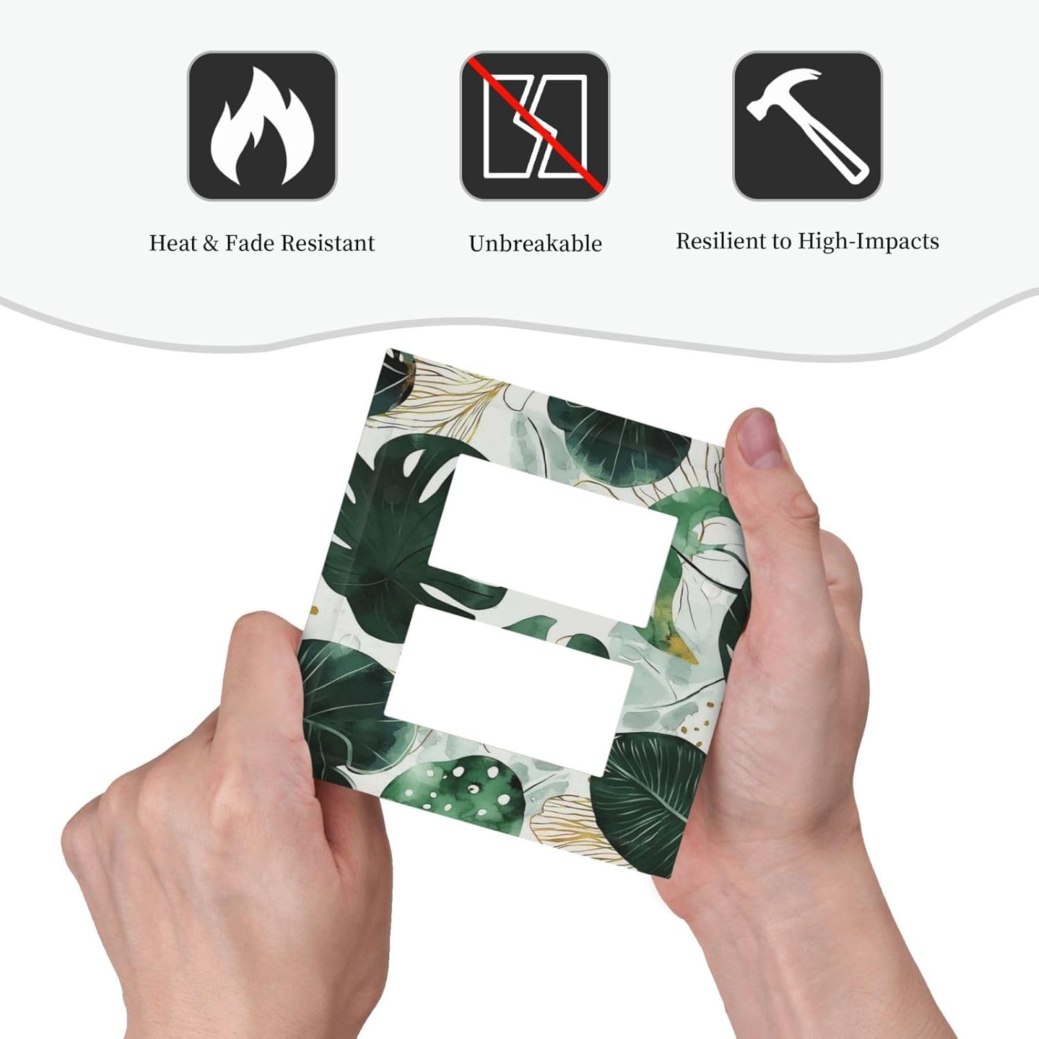 Boho Tropical Green Leaf Watercolor Banana Leaves Decorative Outlet Covers 2 Gang Double Gfci Rocker Electrical Wall Panels Light Switch Cover Plate For Bed Room Living Room Decor
