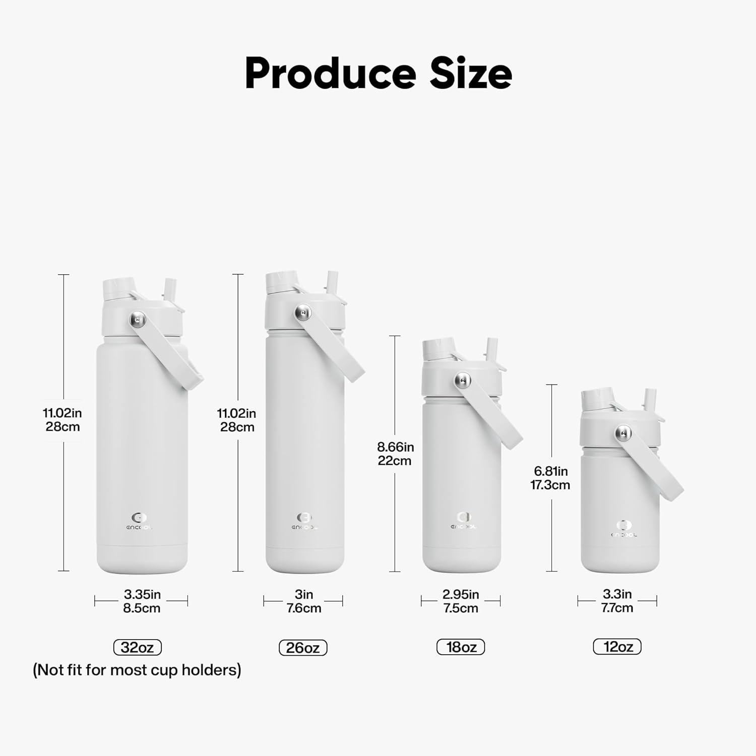 ENCOOL Insulated Water Bottle with Straw Stainless Steel Water Bottle, Leak-Proof, BPA-Free, Double Wall Vacuum Keeps Cold for 24 Hours for Sports, Travel, School (32 oz, Polar White)