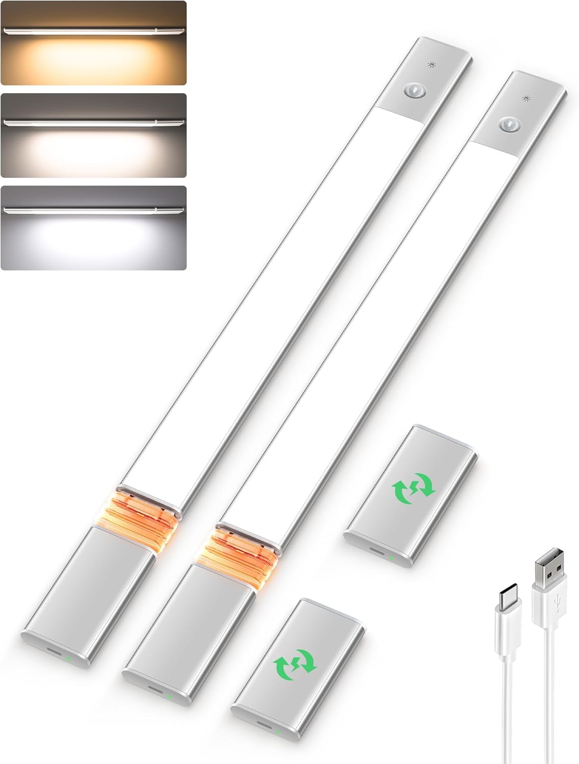 EZVALO Under Cabinet Lighting, 2200mAh Closet Lights with 2 Extra Batteries, 3 Color Temps Motion Sensor Lights Indoor, LED Lights for Closet, Pantry, Kitchen