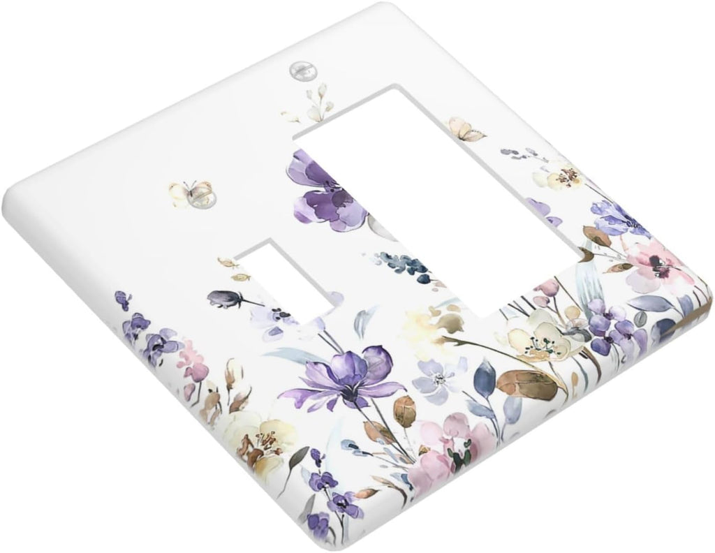 Outlet Covers Purple Floral Lilac Watercolor Flower Leaves Butterfly Wildflower 1 Toggle 1 Rocker Combination Decorative Wall Plate Light Switch Cover Plate Electrical Switch Plates for Bedroom Home