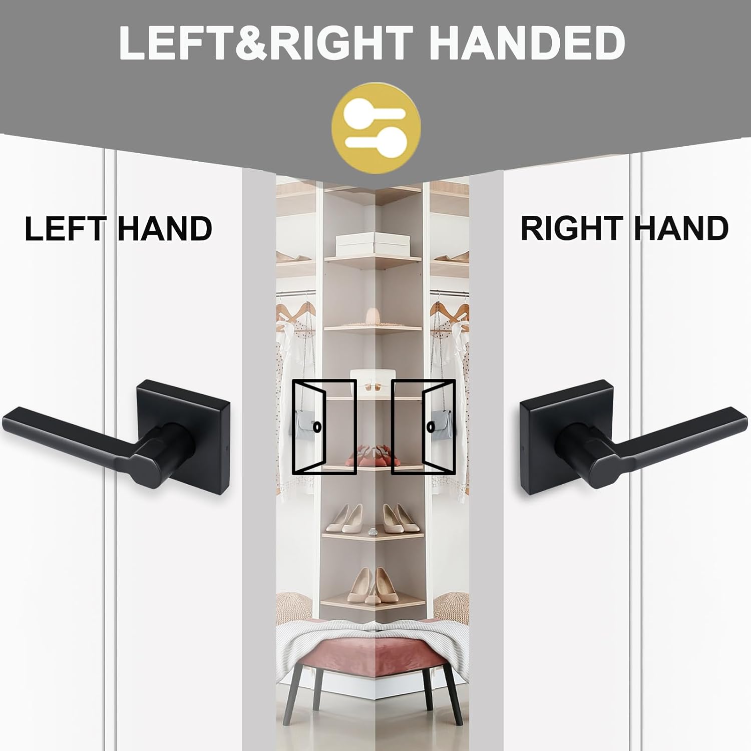10 Pack Dummy Door Levers in Matte Black, Heavy Duty Interior Handle Lock for Closet Pantry, Non-Turning, Single Sided, Reversible for Left/Right Hand