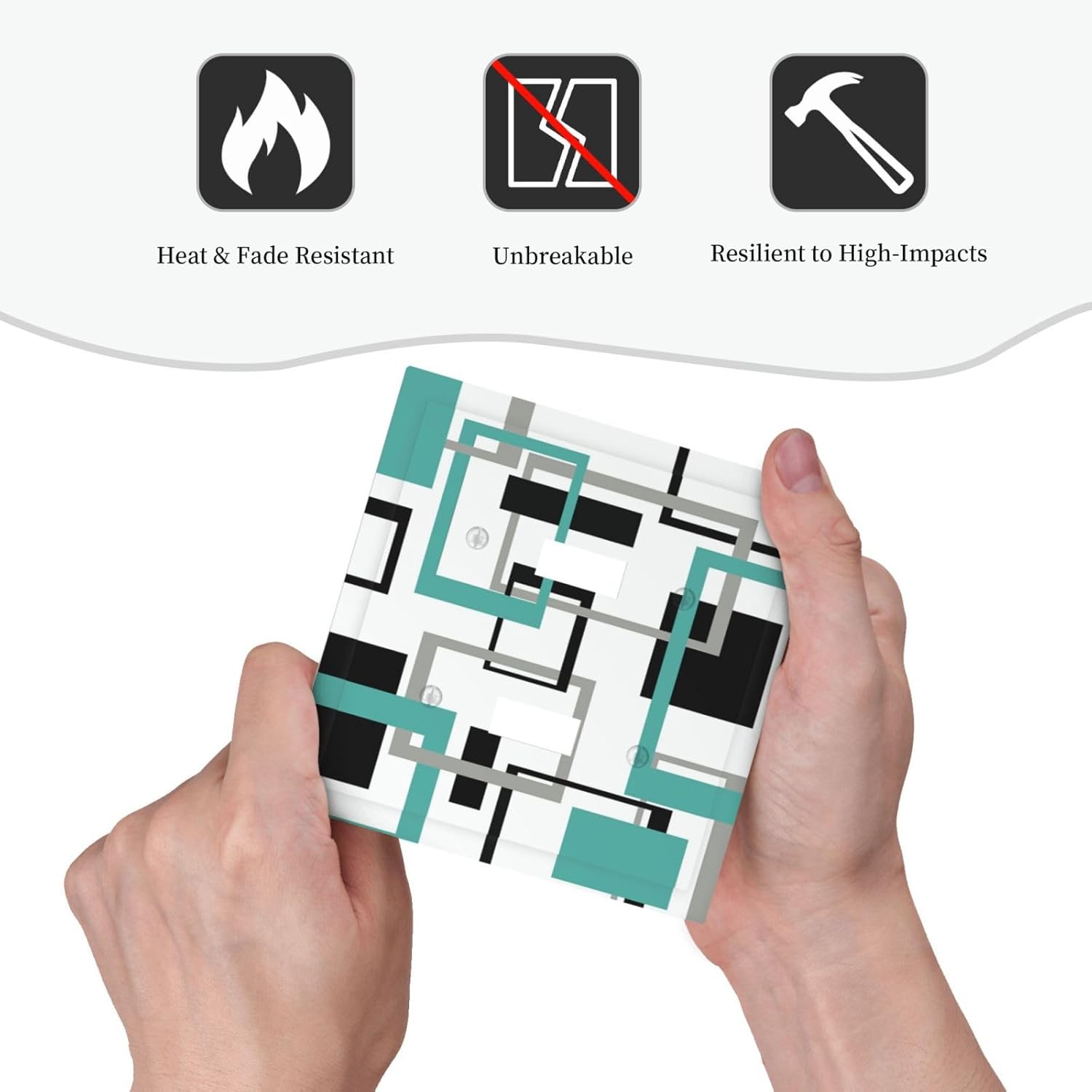 Geometric Turquoise Black Gray Modern Abstract Boho Decorative Switch Plates 2 Gang Double Toggle Outlet Light Switch Cover Wall Plate Electrical Faceplate for Office Nursery Decor