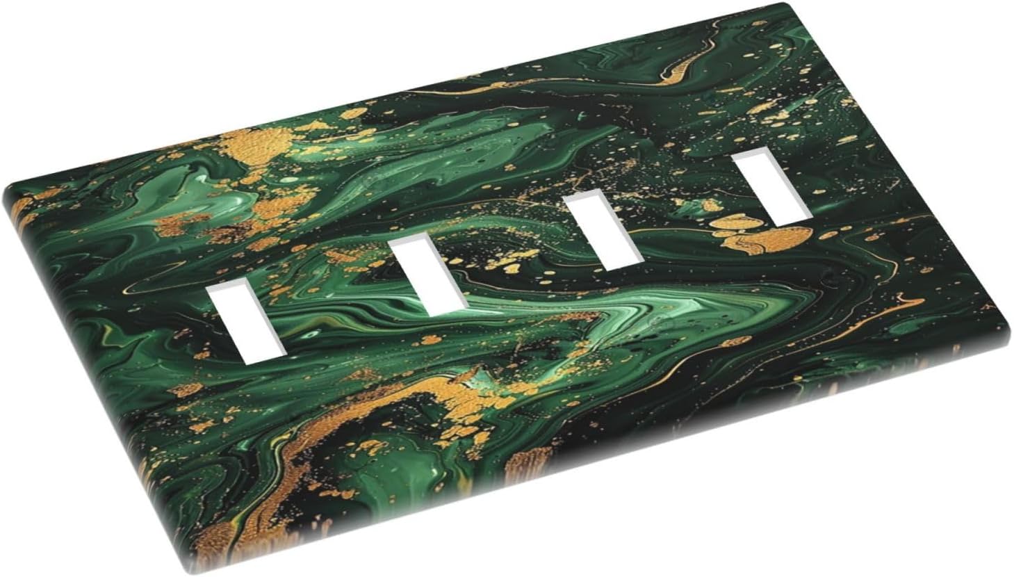 Light Switch Cover Plate Green/Gold Modern Abstract Luxury Marble Quad Toggle Wall Plates Decorative Switch Plates 4 Gang Outlet Covers Electrical Panel Cover Faceplate for Home Decor 4.5 X 8 IN