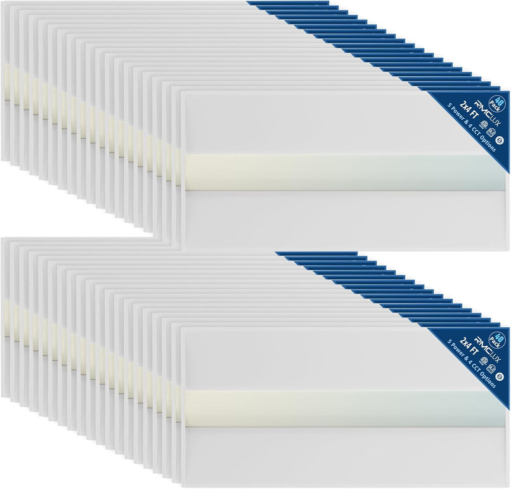 40 Pack 2x4 LED Troffer Light,25W/30W/35W/40W/50W & 3000K/3500K/4000K/5000K Selectable,6500LM 0-10V Dimmable,ETL DLC Listed,100-277V,for Office & Warehouse
