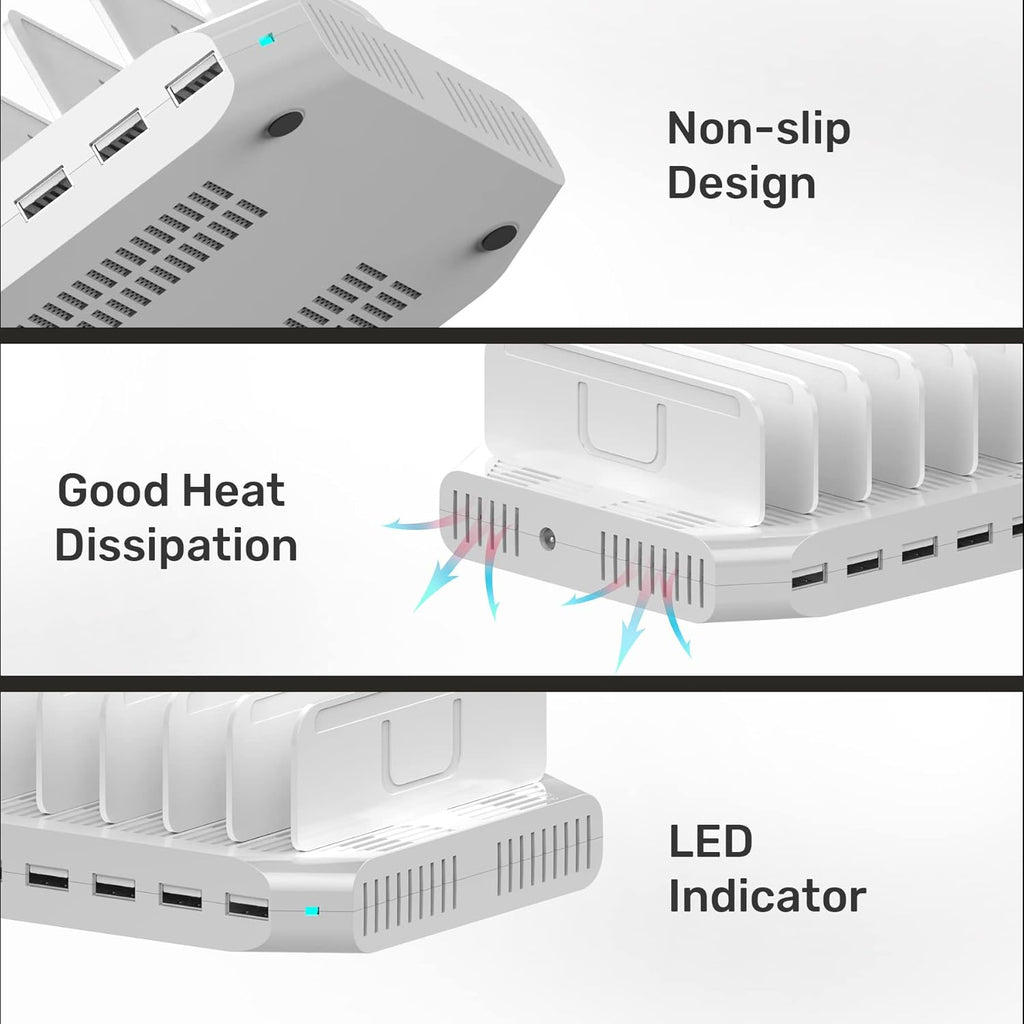 Alxum Multi Charging Station,10 Ports USB Charging Station for Multiple Devices,60W 10 Ports Charging Dock,Compatible with iPad, iPhone, Tablet and Cell Phone