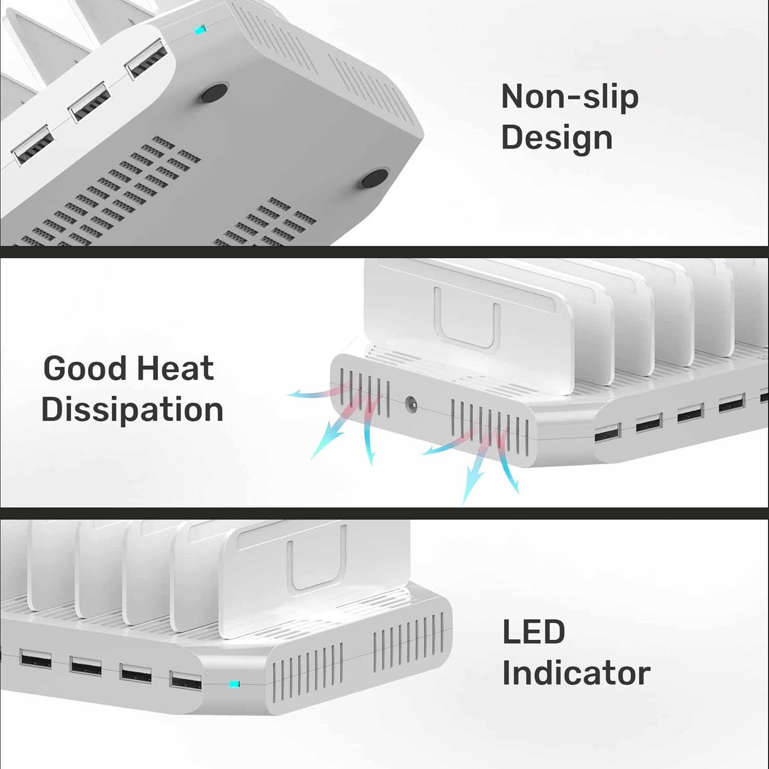 Alxum Multi Charging Station,10 Ports USB Charging Station for Multiple Devices,60W 10 Ports Charging Dock,Compatible with iPad, iPhone, Tablet and Cell Phone
