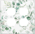 Boho Green Eucalyptus Leaf Floral Plants Flowers Outlet Covers 2 Gang Double Duplex Decorative Light Switch Covers Electrical Wallplates Socket Faceplate for Bed Room Living Room Decor