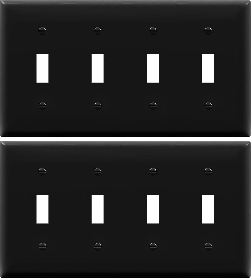 ENERLITES Quad Toggle Light Switch Wall Plate, Four Gang Light Switch Cover, Standard Size 4-Gang 4.50" x 8.19", Unbreakable Polycarbonate Thermoplastic, 8814-BK-2PCS, Black (2 Pack)