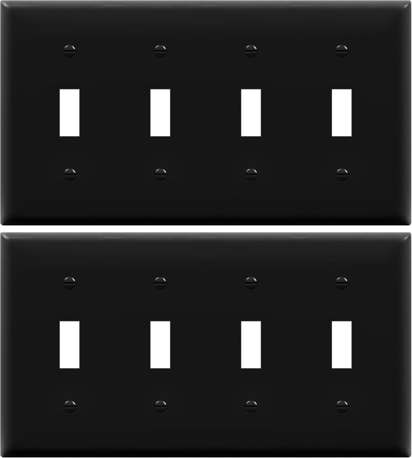 ENERLITES Quad Toggle Light Switch Wall Plate, Four Gang Light Switch Cover, Standard Size 4-Gang 4.50" x 8.19", Unbreakable Polycarbonate Thermoplastic, 8814-BK-2PCS, Black (2 Pack)