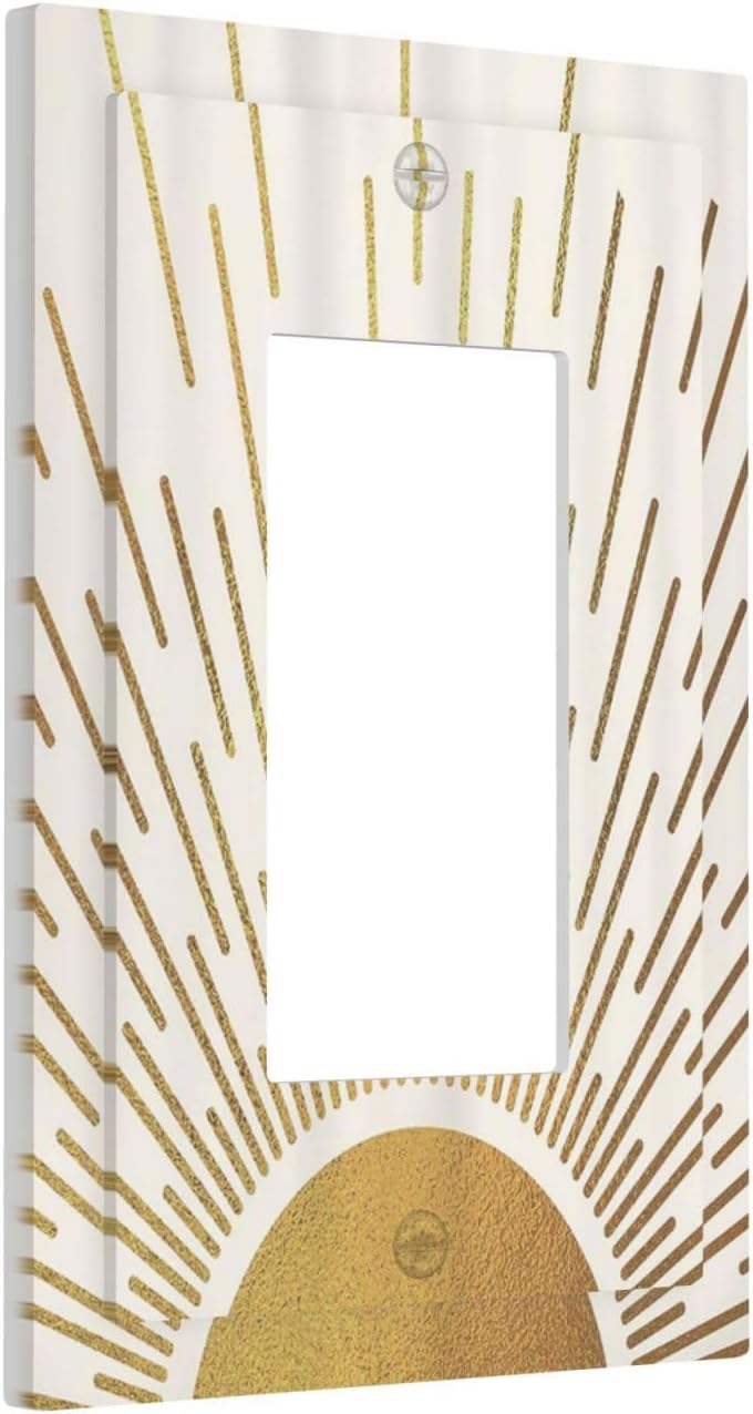 Decorative Outlet Covers Boho Mid Century Gold Sun Sunbeams 1 Gang Rocker Light Switch Cover Plate Single Wall Plates for Electrical Outlets Switch Plate Covers Faceplate for Home Decor