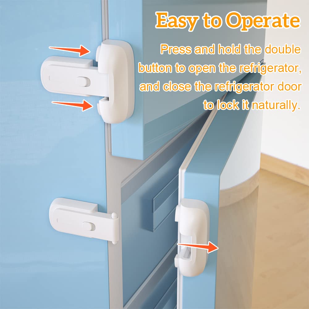 SAFELON 2 Pcs Baby Safety Fridge Lock, Child Proof Refrigerator Freezer Door Lock, Protect Refrigerators with Damaged Sealing Strips (White)