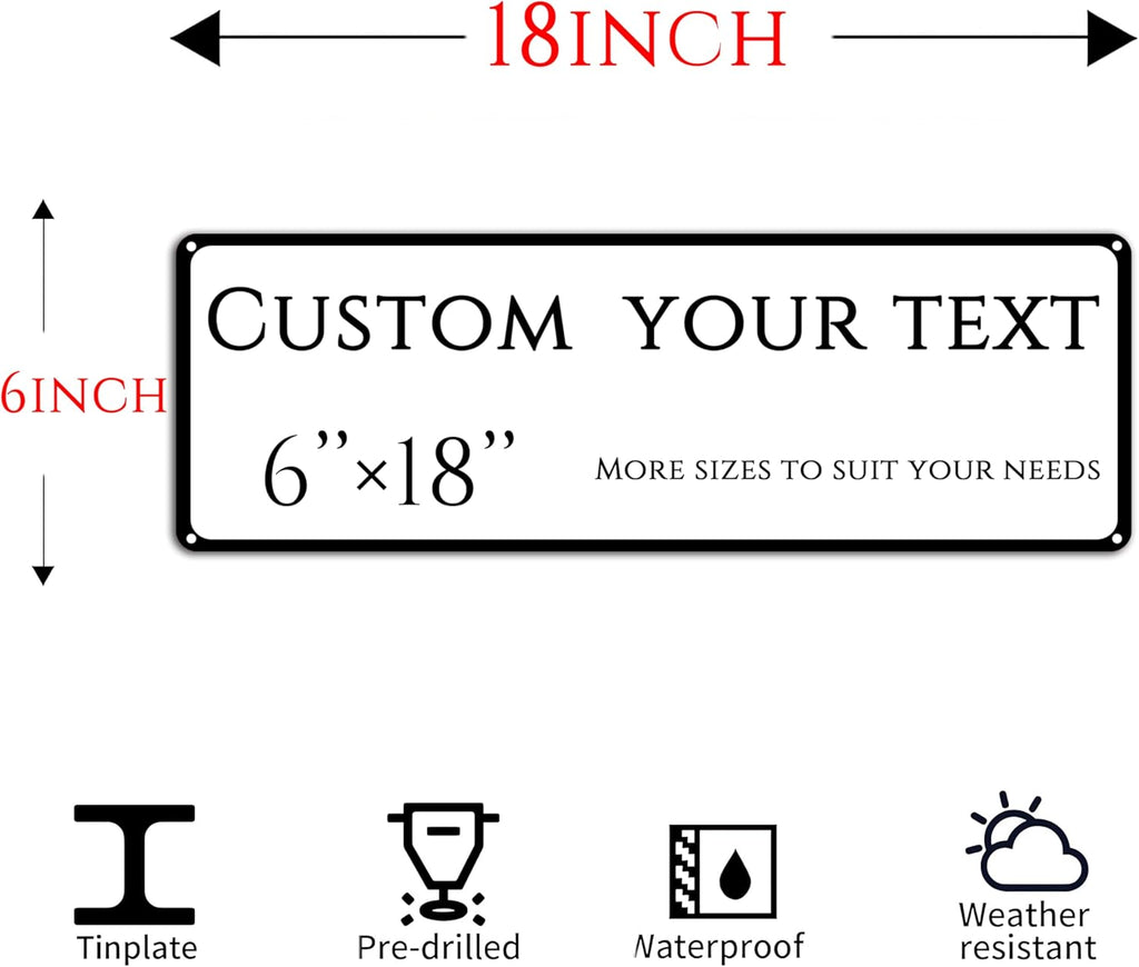 Custom Sign, street signs customized，Aluminum Weatherproof Metal Sign Multiple Sizes, Customize for Office, Business, Workplace, office, Home, Delivery Signs(6 * 18 Inch)