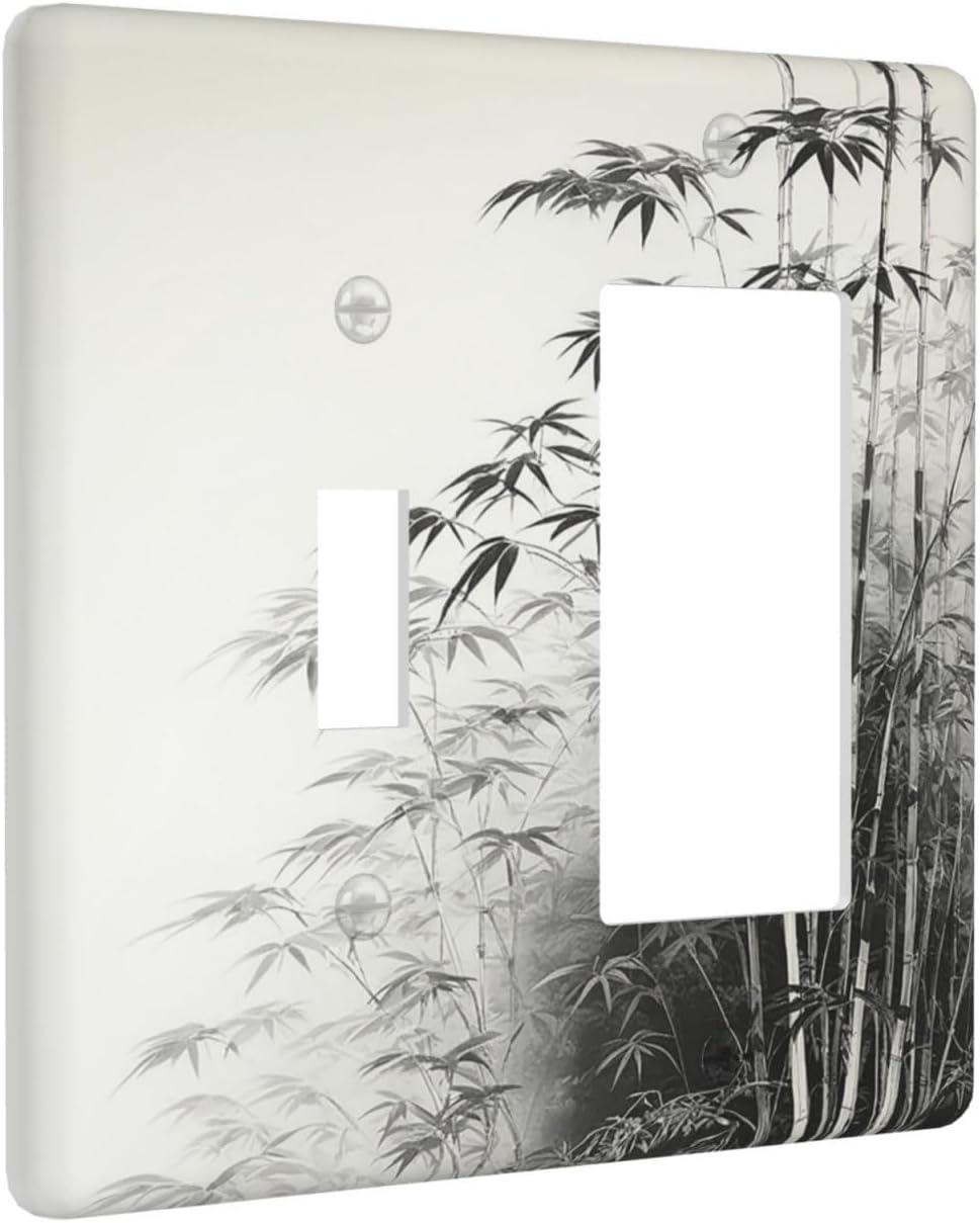 Watercolor Vintage Ink Bamboo Forest 2 Gang Combo 1 Toggle 1 Rcoker Light Switch Covers Decorative Switch Plates Electrical Switch Plates and Outlet Covers for Home Art Decor 4.5 X 4.5 IN