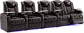 Weilianda Home Theater Seating Top Grain Leather Zero Gravity Recliner Chair Power Headrest Recline Movie Seat Gaming 7 Colors Mood Light Sofa with Tray Table USB Charge Row of 5 Loveseat Right Brown