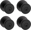 Kwikset Pismo Entry Door Knob with Lock and Key, Secure Keyed Handle Exterior, Front Entrance and Bedroom, Matte Black, 4 Pack, Pick Resistant SmartKey Rekey Security and Microban