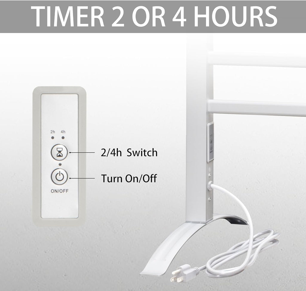KEG Towel Warmer 8 Bars for Bathroom Freestanding or Wall Mounted Bath Towel Heater Plug-in with Built-in Timer Silver