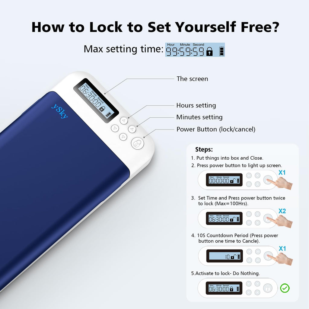 ySky Cell Phone Lock Box with Timer,Portable Timed Phone Lock Box for iPhone and Android Phones, Self-Control Timer Phone Locker Jail to Help Kids,Students Focus Back