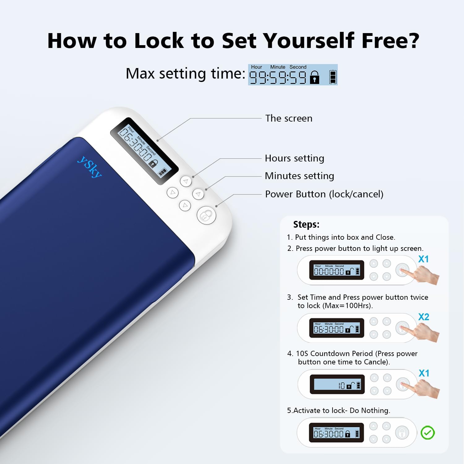 ySky Cell Phone Lock Box with Timer,Portable Timed Phone Lock Box for iPhone and Android Phones, Self-Control Timer Phone Locker Jail to Help Kids,Students Focus Back