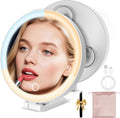 Travel Makeup Mirror with Lights, Lighted Magnifying Mirror 10X, 4-in-1 Portable for Handheld, Tabletop, Hanging and Wall Mount with Suction Cup and 3 Color Light, Ideal Gift for Women and Seniors