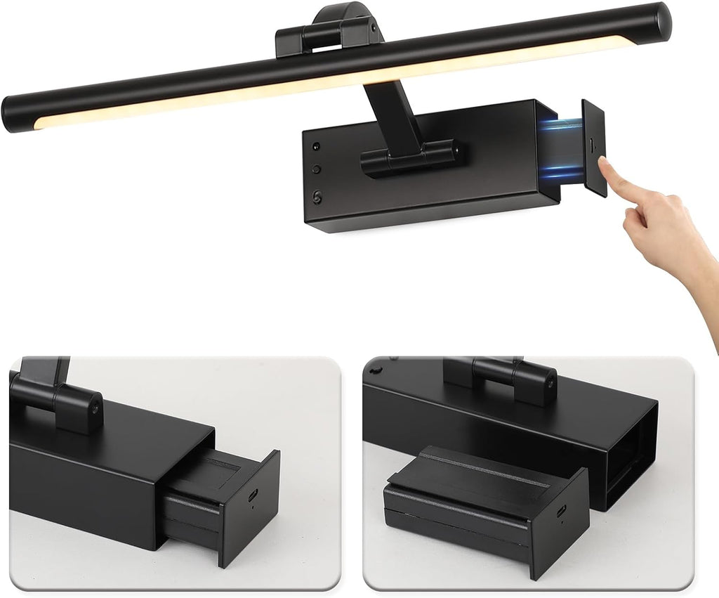 Picture Light Removable Battery Charging, 16in Wireless Art Light for Paintings, Dimmable 5000mAh Recharging Battery Picture Light with Remote Control for Pictures Display