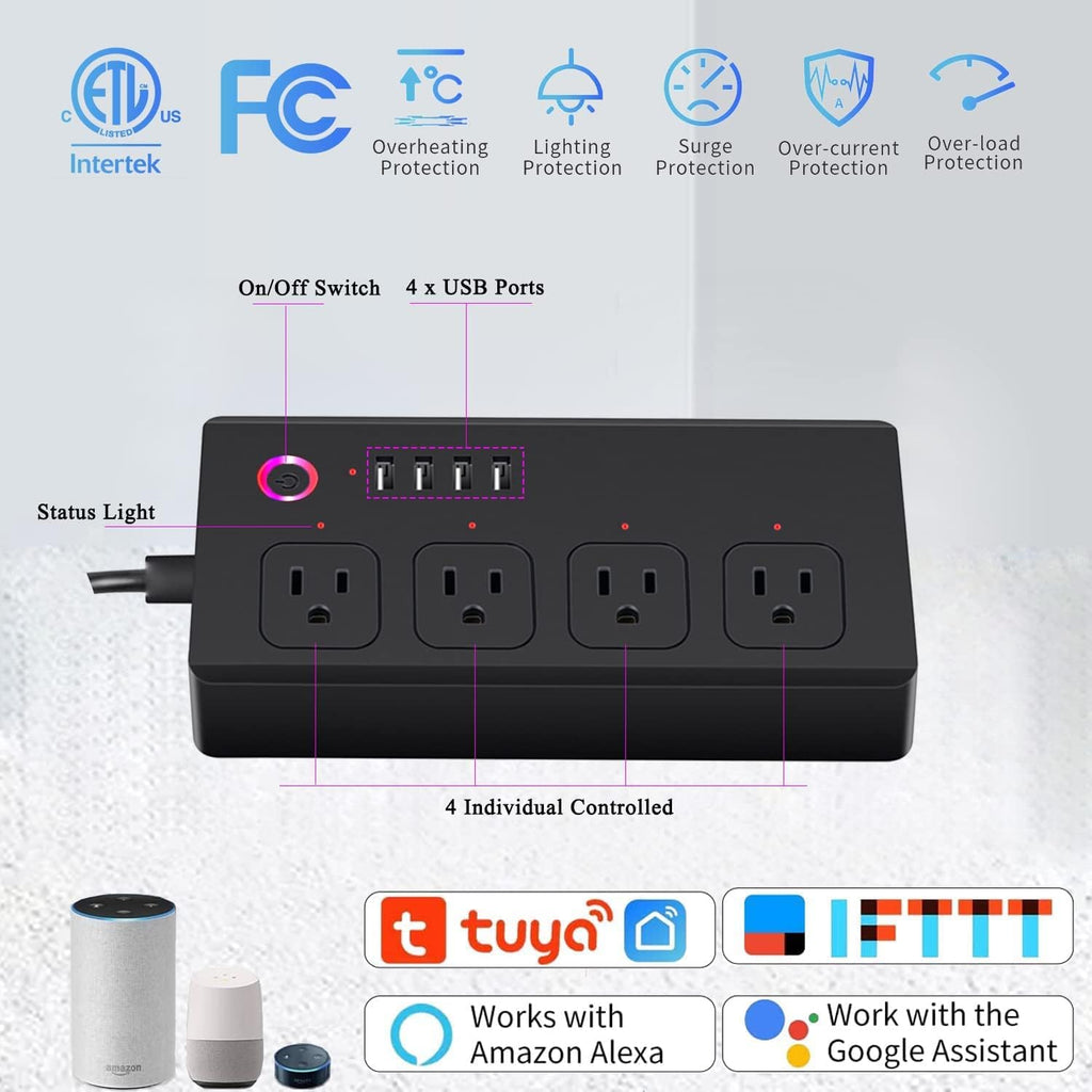 Xenon ZigBee Power Strips Surge Protector, USB C Power Strip, Smart Life APP/Timer, 4 Individually Controlled Outlets, Compatible with Alexa Google Home Phillilps HUE, Need ZigBee Gateway Hub-Black